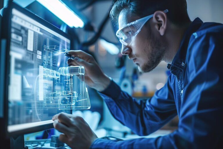 Engineer designing plastic injection mold in industrial manufacturing